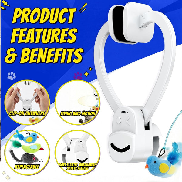 CATPICK Interactive Doorway Cat Toy, No-Adhesive Clip-On for Indoor Cats | Automatic Retractable Bird-And-Mouse Motion with 8-Minute Auto-Play, Touch-To-Wake Response, USB Charging, 2 Birds & 1 Mouse4