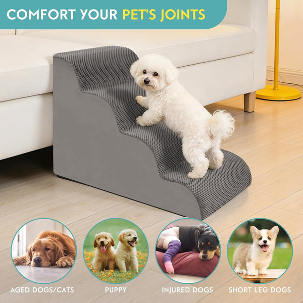 Dog Stairs for Small Dogs, 19.7" H Pet Stairs 4-Steps Ramp for Puppy, Older Cat, Stairs with Whole 30D High Density Foam, Corduroy Fabric, Non-Slip Bottom Dog Steps for Bed and Couch (Grey, 4-Step)7
