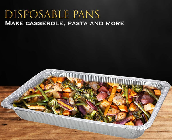 Aluminum Pans with Lids, Large Full Size 21X13X3 Disposable Foil Pans, Heavy Duty Roasting, Baking, Broiling, Catering & Chafing Pans (15, Full-Size W/Lids)6