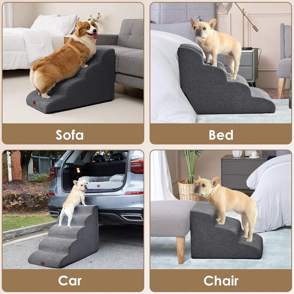 EHEYCIGA Curved Dog Stairs Ramp for 5-Step High Beds, 22.6" H Dog Steps | 33D Density of Pure Foam, for Small Dogs and Cats, Pet Stairs for High Bed Climbing, Non-Slip Balanced Pet Step Indoor, Grey7