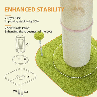 PEQULTI Flower Cat Scratching Post, Super Thick 5.5In Sisal Post, Pink | Small Cat & Kitten Scratcher: Removable Flower Bed, Sisal + Spring Ball, Enlarged Double Base; Cute Pink Flower Cat Tree3