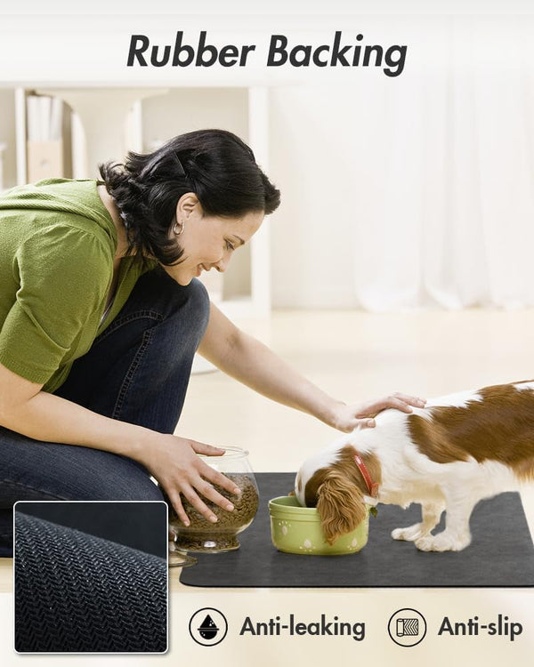 Montvoo-Absorbent Pet Feeding Mat-No Stains Pet Mat for Food and Water Bowl-Quick Dry Cat & Dog Food Mat Water Dispenser Mat-Pet Supplies Mat-Dog Water Bowl Mat for Messy Drinker,（Darkgrey,12"X19"）5