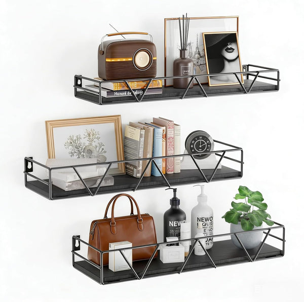 Floating Shelves for Wall Set of 3, Shelf for Home Storage Decor | Wall Mounted Hanging Shelves for Living Room, Bedroom, Bathroom, Kitchen - Black1
