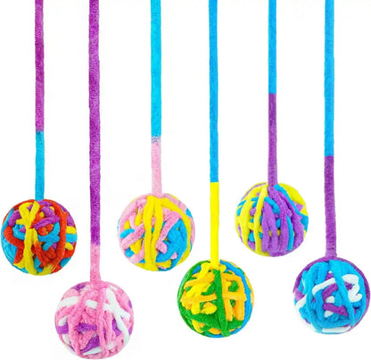 CHIWAVA 6 Pack 20" Woolen Yarn Cat Toys Ball with Bell 2" Large Indoor Cat Toy Balls Kitten Interactive Toys1