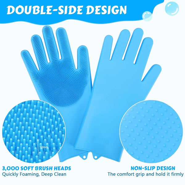 Pecute Silicone Pet Grooming Gloves for Washing Cats Dogs Bath Brush | 3,000 Soft Bristles, Gentle Massage & Deshedding, Dishwasher Safe, for Large/Thick Coats, Home/Car Cleaning3