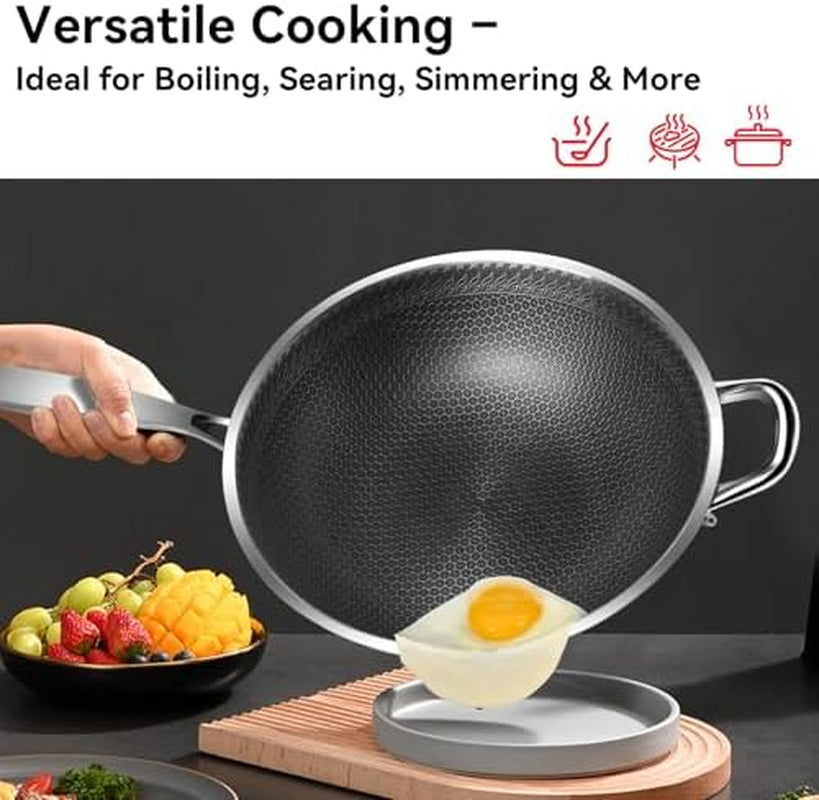 5-piece-stainless-steel-flatware-set-and-coating-free-hybrid-stainless-steel-wok-with-lid-12-6-flat-bottom-stir-fry-pan