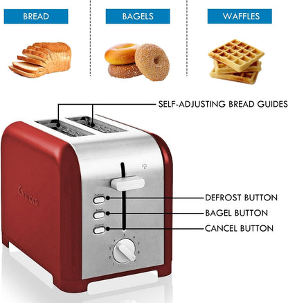 Kenmore 2-Slice Toaster, Stainless Steel, Red and Silver, with Extra Wide Slots, Self-Adjusting Bread Guides, Defrost, Bagel and Removable Crumb Tray, Small (KKTS2SR AZ)5