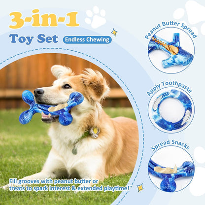 Furdog 3Pack Dog Toys for Aggressive Chewers Dog Chew Toy Tough Dog Toys to Keep Them Busy Bacon Flavor Teething Chew Toys & Dental Health for Large Medium Small Breeds (Blue)5