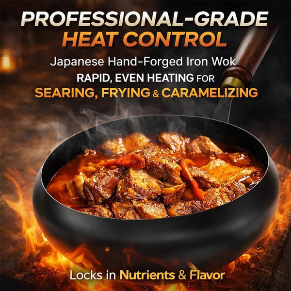 2026 Upgraded Uncoated Thick Iron Pot, Japanese Hand-Forged Non-Stick Iron Pan without Coating, Durable and Rust-Free for Cooker Gas Stir Fry Pans round Bottom with Lid (Glass Lid,11In)8