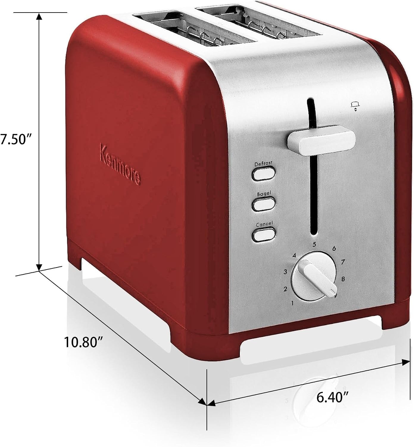 kenmore-2-slice-toaster-stainless-steel-red-and-silver-with-extra-wide-slots-self-adjusting-bread-guides-defrost-bagel-and-removable-crumb-tray-small-kkts2sr-az