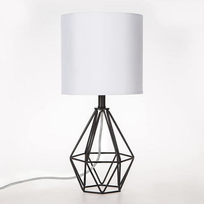 Black Bedside Table Lamp,Small Nightstand Lamp for Bedroom,Modern Desk Lamp with TC Fabric Shade Geometric Metal Base for Living Room Study Office Farmhouse7