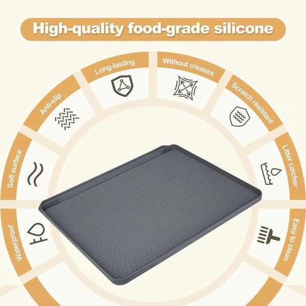 Cat Litter Mat, 24''X20'' Waterproof Silicone Litter Trapping Mat for Litter Box, Soft on Kitty Paws Non-Slip & Easy to Clean (Dark Grey)3