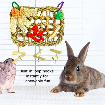 Rabbits Chew Toy,Bunny Cage Hanging Chew Toys and Treats,Grass with Sweet Bamboo for Guinea Pigs Chinchillas Hamsters Rats2