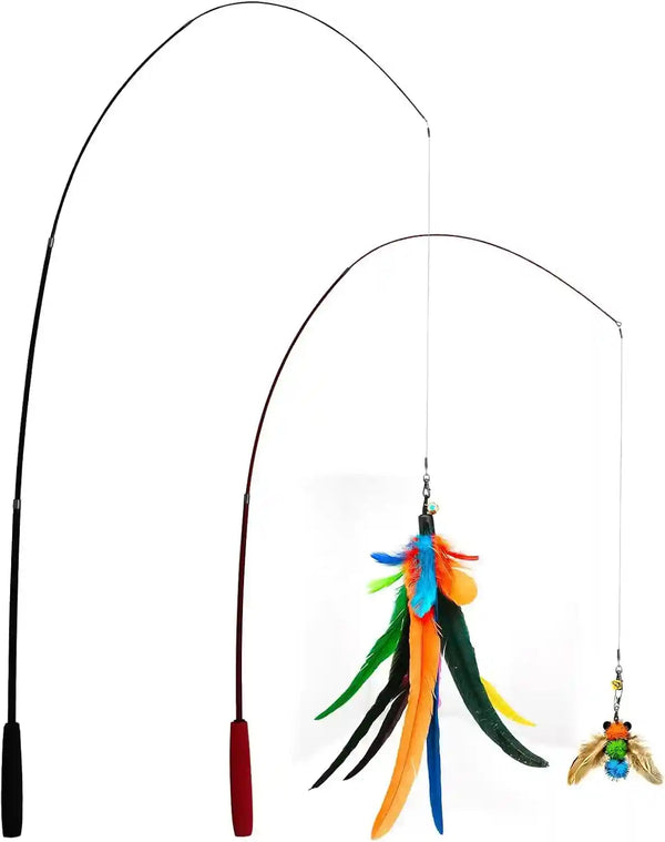 Miwoowim 2PCS Retractable Cat Teaser Wands & 9PCS Feather Refills Toy Set | Dual-Size Telescopic Rods (50" & 38"), Da Bird Feather Attachments with Bells Replacement,Interactive Fishing Pole Toys2