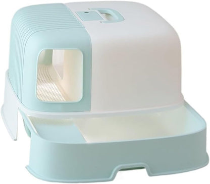 Pet Supplies, Hooded Cat Litter Box with Scoop & Handle, Portable Enclosed Tray(Blue)1
