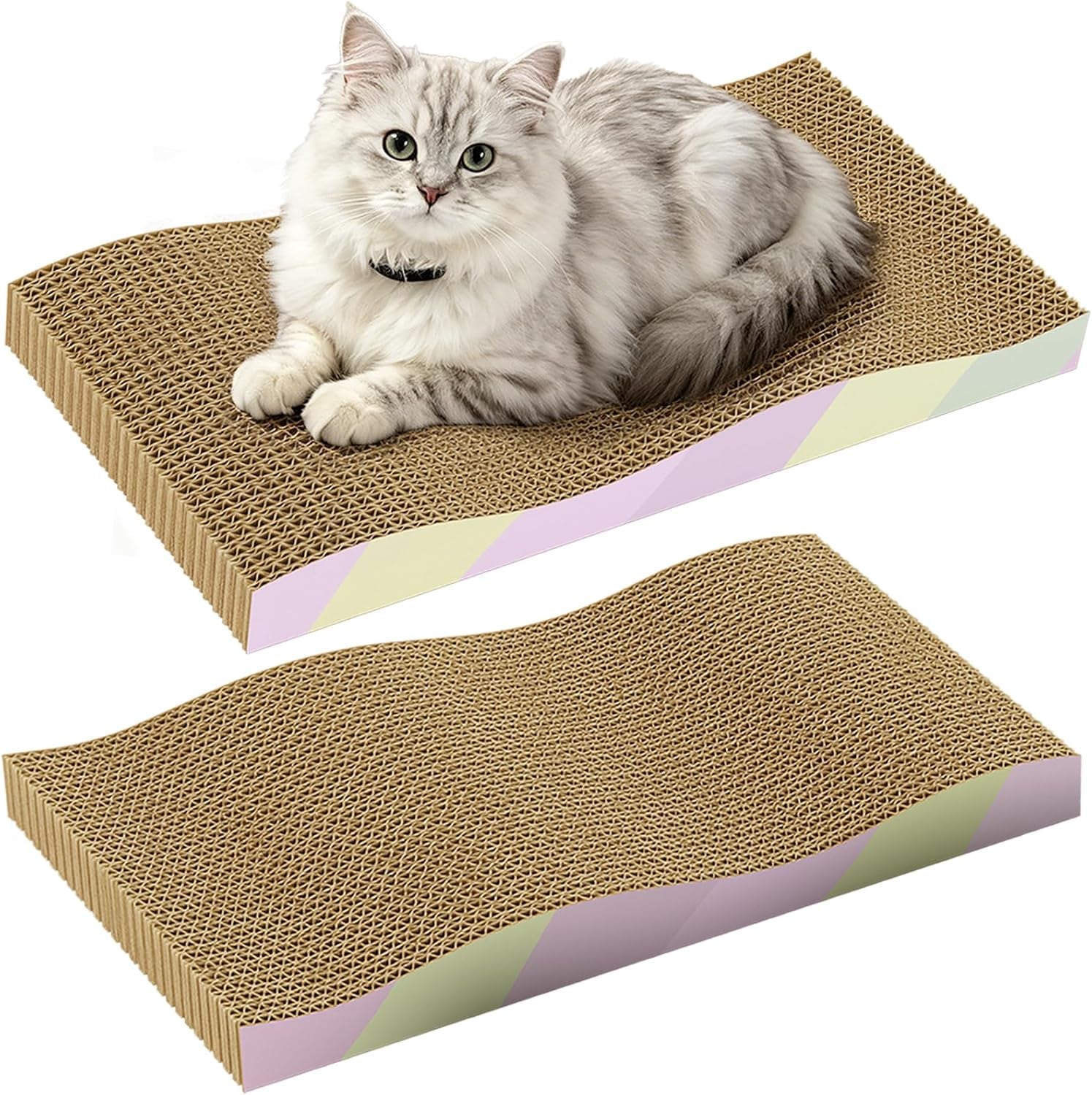 cat-scratching-board-2-pack-reversible-cat-scratcher-pad-large-odor-free-double-sided-use-wave-shape-sturdy-extra-large-custom-corrugated-board-2-count-cat-toys