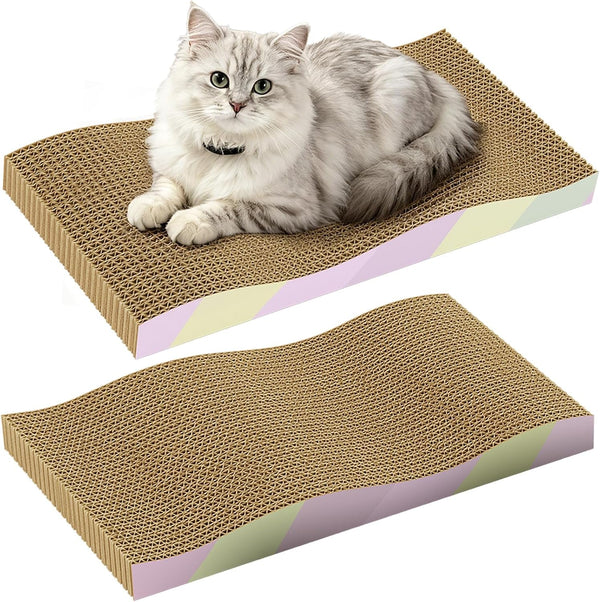 Cat Scratching Board 2-Pack, Reversible Cat Scratcher Pad, Large | Odor-Free,Double-Sided Use,Wave Shape,Sturdy,Extra Large,Custom Corrugated Board,2 Count,Cat Toys1