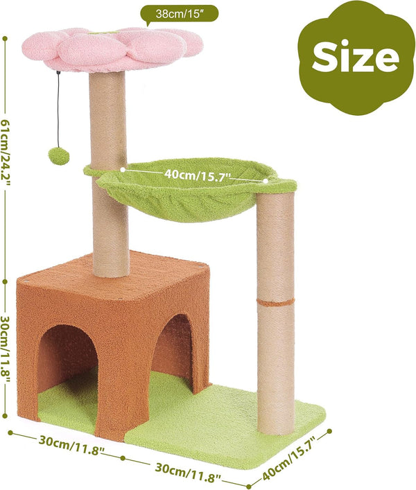 Flower Cat Tree 34” Cat Tower with Scratching Post & Big Hammock | Forest Cat Tower with 16” Hammock, Spacious Cat House,34” Scratching Post,Removable Flower Bed, Small Cat Tree for Large Cats6