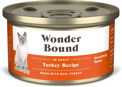 Amazon Brand - Wonder Bound Gourmet Wet Cat Food in Gravy Variety Pack (Turkey, Chicken, Beef), Poultry, Made in USA, 3 Ounce (Pack of 24)12