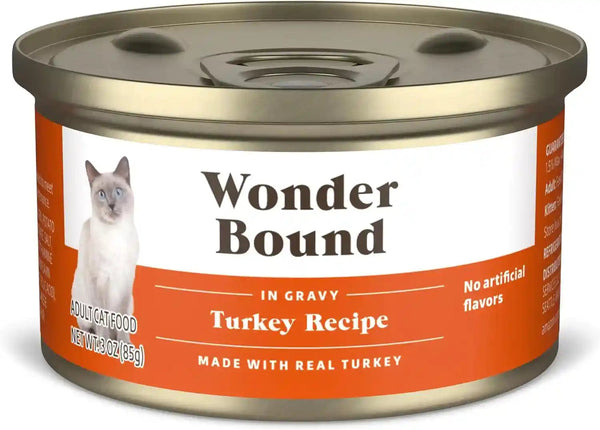 Amazon Brand - Wonder Bound Gourmet Wet Cat Food in Gravy Variety Pack (Turkey, Chicken, Beef), Poultry, Made in USA, 3 Ounce (Pack of 24)12