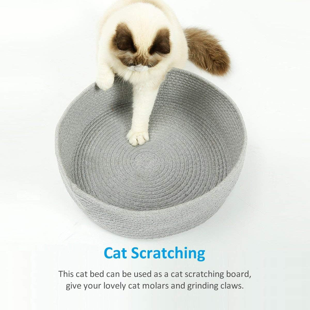 cat-bed-basket-nest-round-cotton-rope-woven-warm-medium-pet-sleeping-bed-house-cute-fun-scratcher-scratching-scratch-mat-pad-for-puppy-small-dogs-indoor-play-eco-washable-winter-summer-gray
