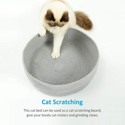 Cat Bed Basket Nest round Cotton Rope Woven Warm Medium,Pet Sleeping Bed House Cute Fun Scratcher Scratching Scratch Mat Pad for Puppy Small Dogs Indoor Play Eco Washable Winter Summer (Gray)5