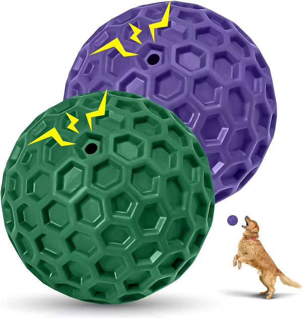 2 Pack Indestructible Squeaky Dog Balls for Aggressive Chewers, Interactive Dog Toys for Teething, Relieving Anxiety. Chew Toy for Large, Medium Breeds, Outdoor Rubber Balls.12