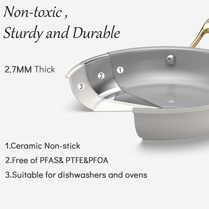 White 10 Piece Ceramic Cookware Set | Pots Pans for Family Meals | Include Saucepan, Saute Pan, Stockpot, Frying Pans, Oven Safe to 480°F, Dishwasher Safe, Non-Toxic PFAS Free, Induction Bases9