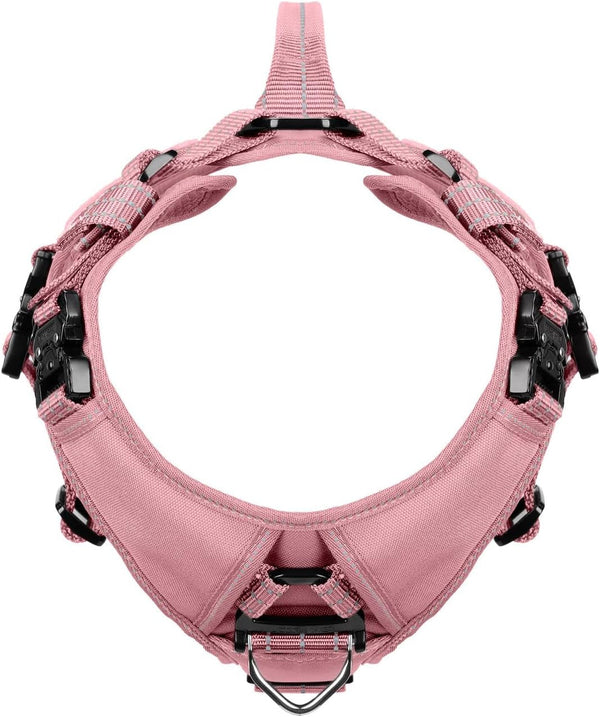 ICEFANG Quick-Moving Tactical Dog Harness for Large Dogs,No Pull Dog Vest | Control Handle,Reflective,Full Metal Buckles,Adjustable,Hook-And-Loop Panel,Soft Padded,Pink,Large3
