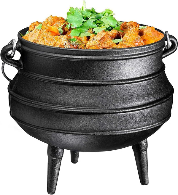 12 Quart Cast Iron Dutch Oven Cauldron Pot - Camping Cookware with Lid - Pre-Seasoned Heavy-Duty Potjie for Stews, Soups, Braising, and Frying over Fire Pit Grill or Camp Stove - Black5