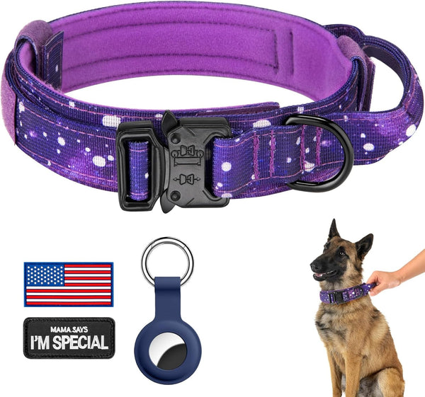 DAGANXI Tactical Dog Collar, Adjustable Military Training Nylon Dog Collar with Control Handle and Heavy Metal Buckle for Medium and Large Dogs, with Patches and Airtags Case (L, Black)40