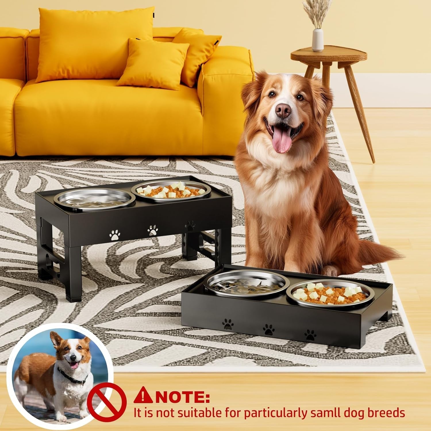 elevated-dog-bowls-with-2-stainless-steel-bowls-5-height-adjustable-stand-3-1-9-to-12-for-improved-digestion-neck-support-easy-clean-non-slip-base-raised-feeder-for-medium-large-dogs