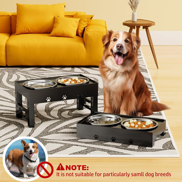 Elevated Dog Bowls with 2 Stainless Steel Bowls, 5-Height Adjustable Stand (3.1", 9" to 12"), for Improved Digestion & Neck Support, Easy Clean, Non-Slip Base Raised Feeder for Medium Large Dogs7