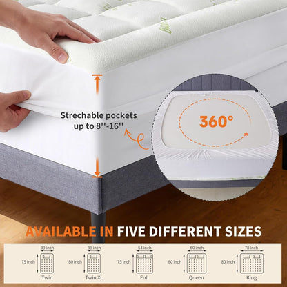 Full Size Cooling Bamboo Mattress Topper with Deep Pockets | Soft Viscose, Stretchable Pockets, Cooling Pillow Top Relieves Back Pain. Breathable for Hot Sleepers9
