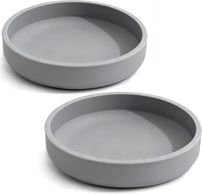 Silicone Cat Bowl Shallow Non-Slip Cat Dishes Set of 2 Relief Whisker Fatigue Small Pet Dog Bowls for Dry & Wet Food (Round Grey)1