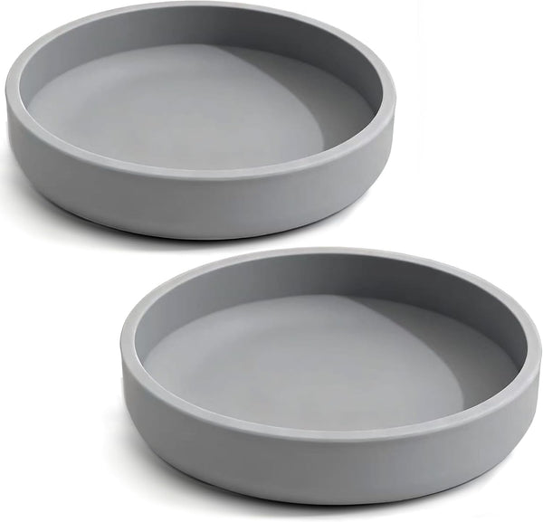 Silicone Cat Bowl Shallow Non-Slip Cat Dishes Set of 2 Relief Whisker Fatigue Small Pet Dog Bowls for Dry & Wet Food (Round Grey)1