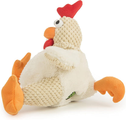 Godog Checkers Fat Rooster Squeaky Plush Dog Toy, Chew Guard Technology - White, Large2