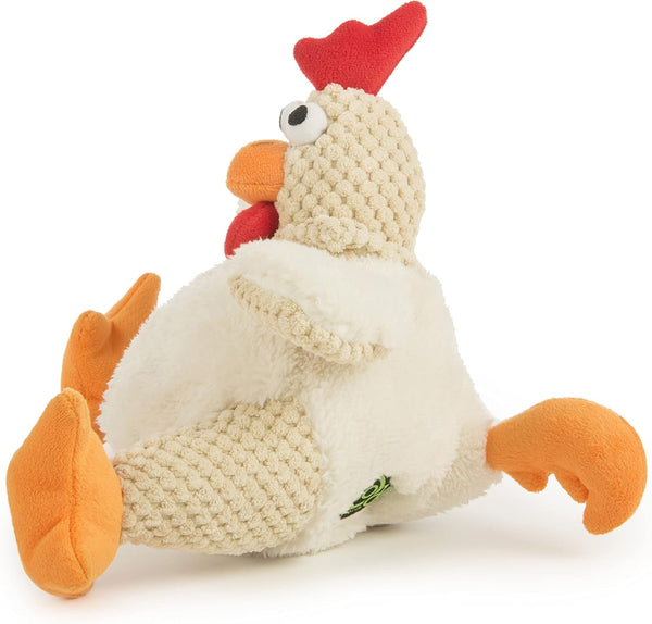 Godog Checkers Fat Rooster Squeaky Plush Dog Toy, Chew Guard Technology - White, Large2