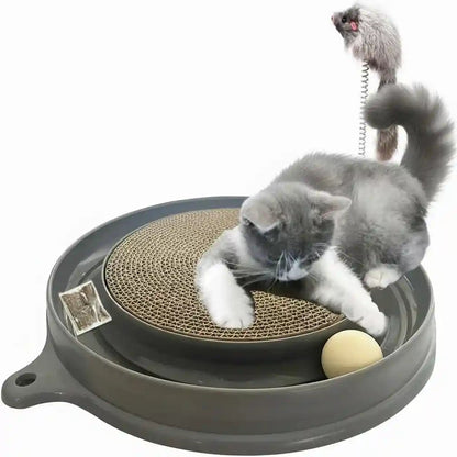 AUOON Cat Scratcher Toy with Ball Track for Indoor Cats and Kittens, Gray | 3 in 1 Interactive Cat Toy, Cat Scratch Pad with Cat Ball Toy and Cat Mouse Toy, for Chasing Exercise, Protect Furniture1