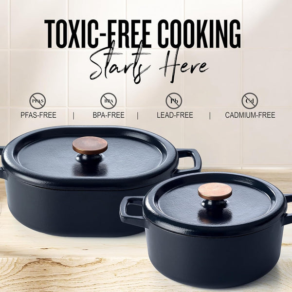 Nori 5-Qt Enameled Cast Iron Dutch Oven with Lid, Black Casserole Pot | Cast Iron Dutch Oven W/ 3-Layer Enamel Coating (Not Ceramic); Oven & Induction Safe.6