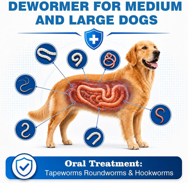 De-Wormer for Dogs, Oral Treatment of Tapeworm, Roundworm & Hookworm, Worm Remover (Praziquantel & Pyrantel Pamoate), Wormer Tablets for Medium and Large Dogs, 50 Tablets2