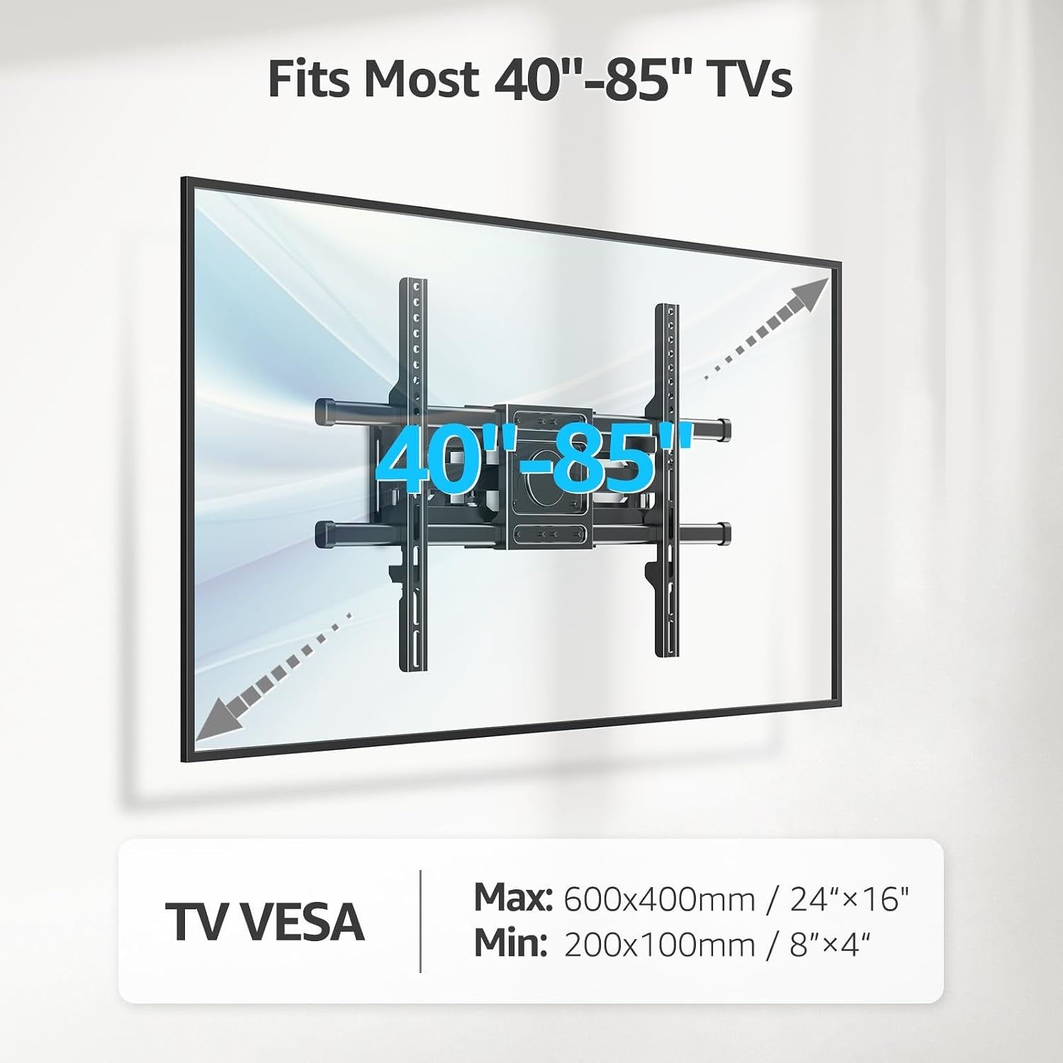 full-motion-tv-wall-mount-for-most-40-85-inch-flat-tvs-up-to-110-lbs-wall-mount-bracket-with-dual-articulating-arms-tilt-level-swivel-tv-mount-fits-12-16-wood-stud-max-vesa-600x400mm