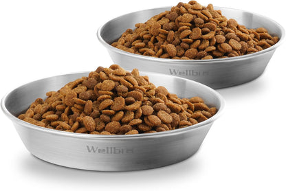 Cat Bowls, 2 Pcs Stainless Steel Cat Bowls for Food and Water, Whisker Fatigue Shallow Non-Slip Dishes Plates for Small Dog Puppies Cats10