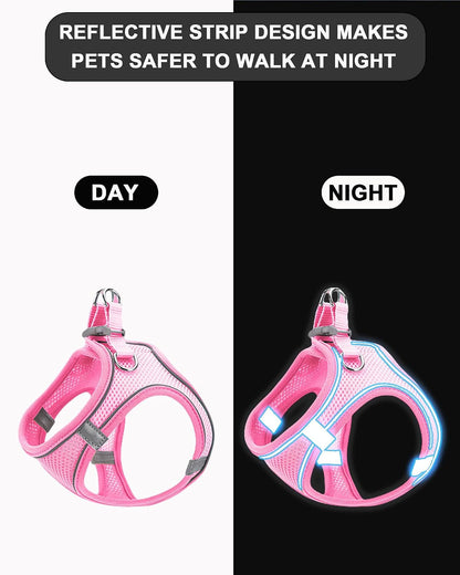 XXXS Pink Soft Mesh Dog Harness and Leash Set,No Escape Puppy Harnesses for Training Walking， Reflective Adjustable Puppy Vest for Small Medium Dogs, Cats (Pink, XXXS)3
