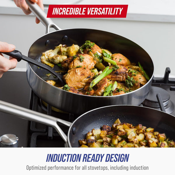 15 Piece Stainless Steel Tri-Ply Cookware Pots and Pans Set, Induction Compatible, Diamond Infused Pfas-Free Ceramic Nonstick, Dishwasher & Metal Utensil Safe, Scratch Resistant, Silver8