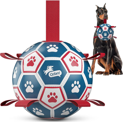 QDAN Dog Balls, 6 Inch Dog Soccer Ball with Straps, Herding Balls for Dogs | Outdoor Dog Toys Balls for 20-40 Lb Dogs, Puppy Ball to Keep Them Busy, Dog Pool Water Play Toy, Puppy Birthday Gifts25