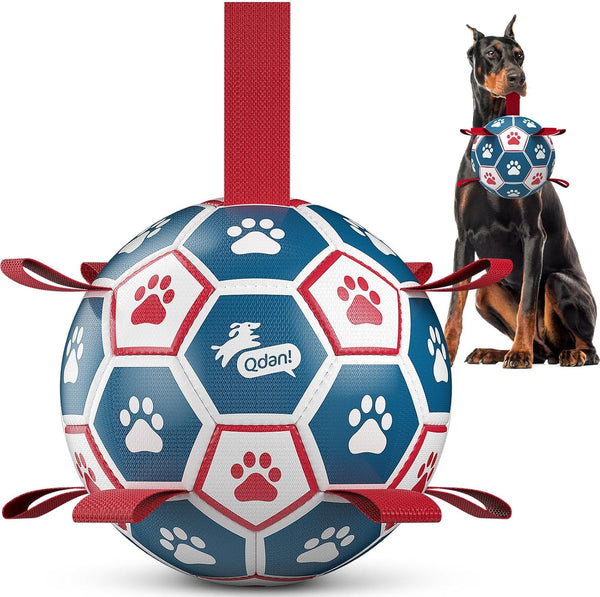 QDAN Dog Balls, 6 Inch Dog Soccer Ball with Straps, Herding Balls for Dogs | Outdoor Dog Toys Balls for 20-40 Lb Dogs, Puppy Ball to Keep Them Busy, Dog Pool Water Play Toy, Puppy Birthday Gifts25