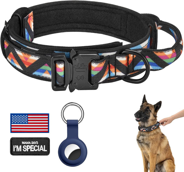 DAGANXI Tactical Dog Collar, Adjustable Military Training Nylon Dog Collar with Control Handle and Heavy Metal Buckle for Medium and Large Dogs, with Patches and Airtags Case (L, Black)28