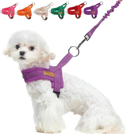 BEAUTYZOO Dog Harness No Pull, Quick Fit Dog Harness and Leash Set, Escape Proof Vest Harness with Soft Handle, Reflective Breathable Mesh Padding Harness for Medium Size Dog Training Walking, Beige M25