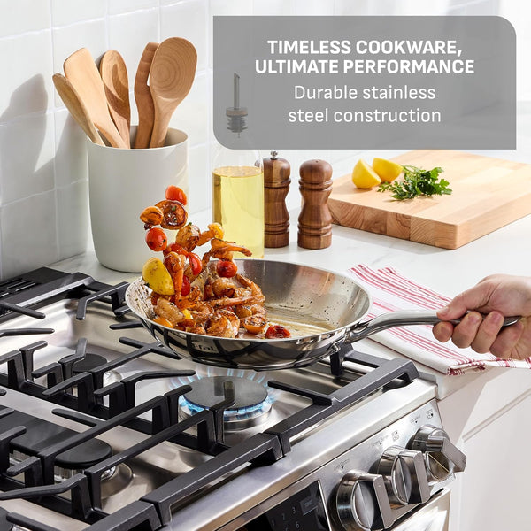 Gourmet Stainless Steel Frying Pan Set, 11 and 12.5 in Skillets | Induction Compatible, Oven Safe to 500°F, Dishwasher Safe, Riveted Stainless Steel Handles, Sears Meats and Sautés Vegetables2
